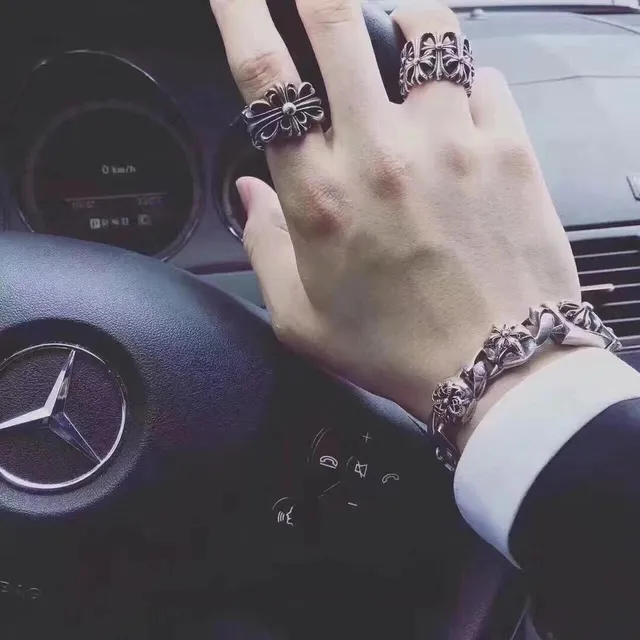 Chrome Hearts Signature Curb Link Floral Skull Bracelet 4