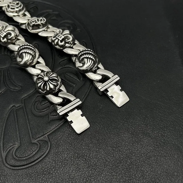 Chrome Hearts Signature Curb Link Floral Skull Bracelet 5