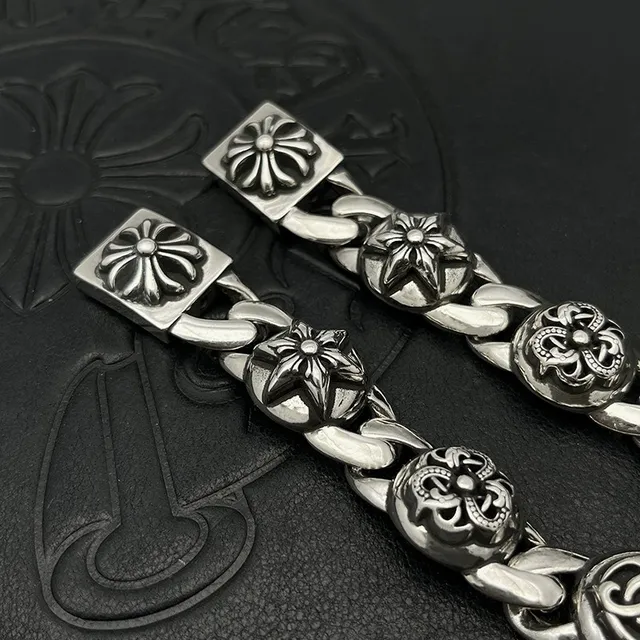 Chrome Hearts Signature Curb Link Floral Skull Bracelet 6