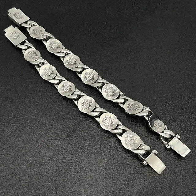 Chrome Hearts Signature Curb Link Floral Skull Bracelet 8