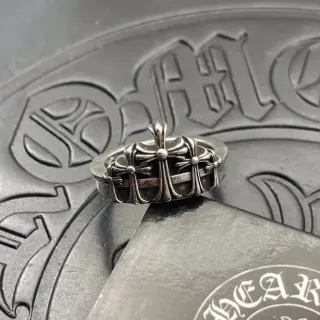 Chrome Hearts Silver Black Antiqued Cross Motif Ring