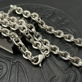 Chrome Hearts सिल्वर ब्लैक भारी ओवल-लिंक चेन पूर्ण उत्कीर्णन लिंक्स नेकलेस