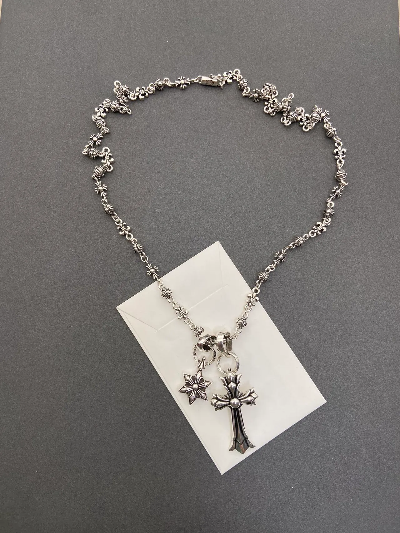 Chrome Hearts Silver Fleur-De-Lis Link Chain Dual Pendant (cross And Star) Necklace 4