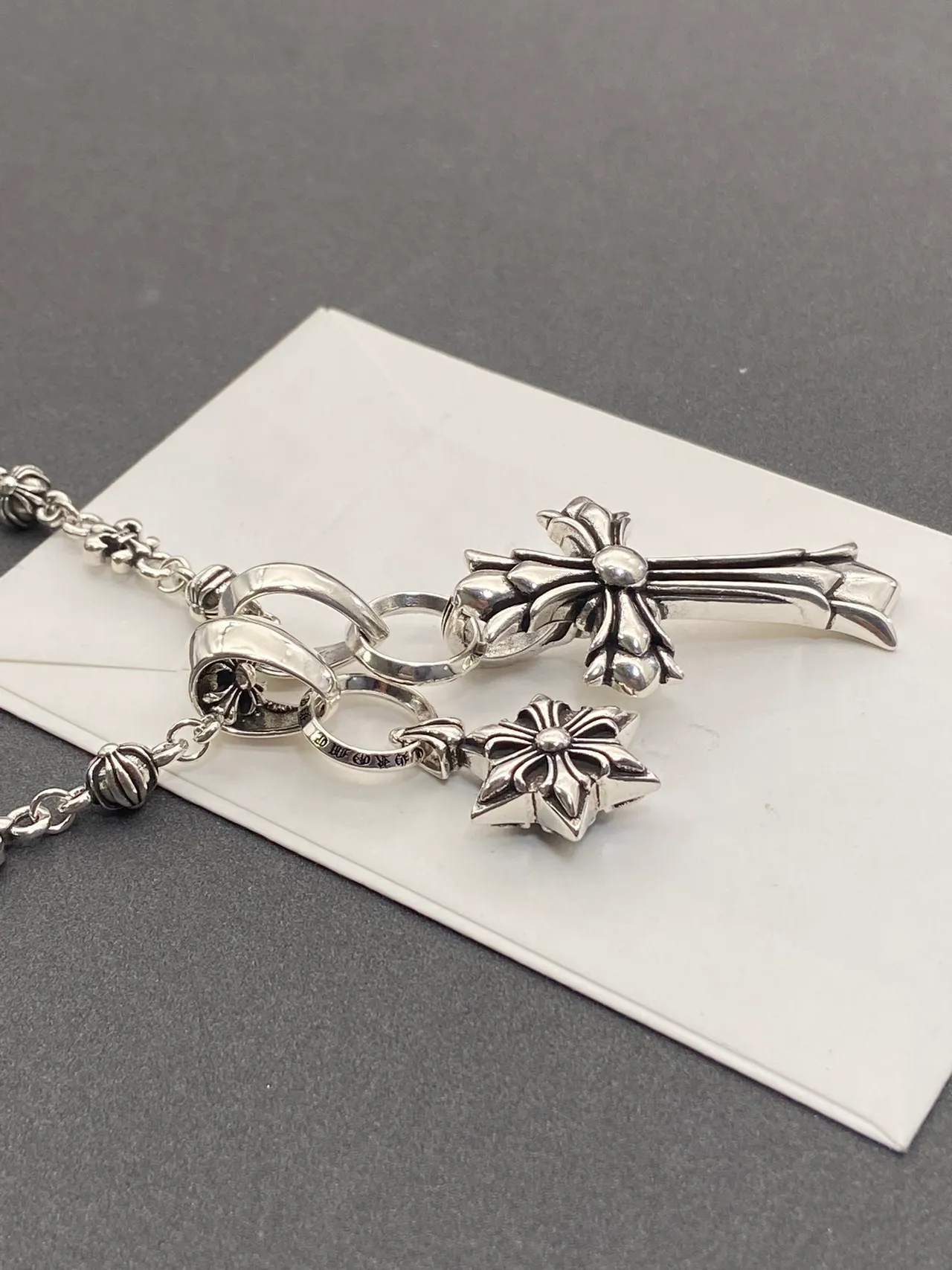 Chrome Hearts Silver Fleur-De-Lis Link Chain Dual Pendant (cross And Star) Necklace 5
