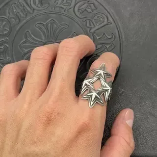Chrome Hearts Triple Star Bague en Argent Empilée 5