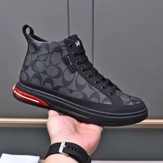 Coach Black Red High-Top Monogram-Print Upper Sneakers