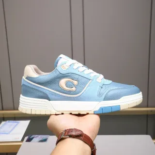 Coach Blue Beige Pebbled Leather Upper Embossed C Logo Sneakers