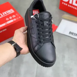 Diesel Black Leather Paneled Platform Sneaker