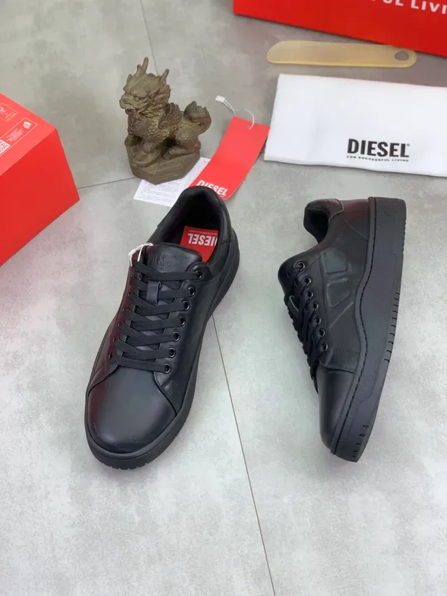 Diesel 黑色皮革拼板平台运动鞋 5