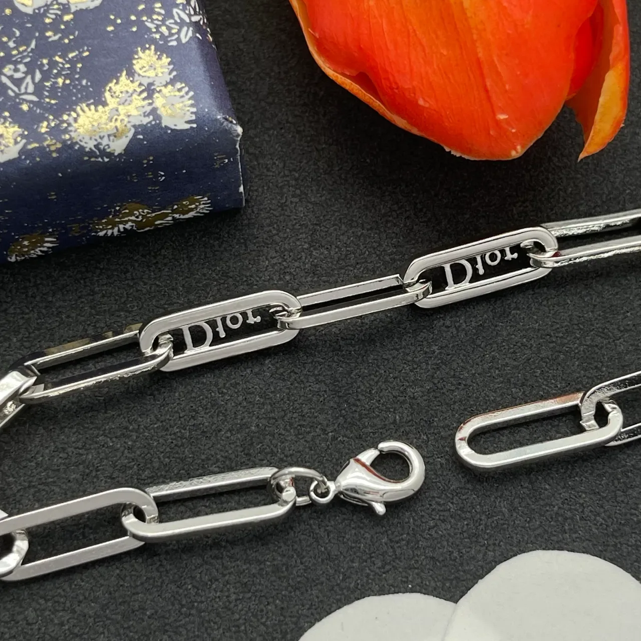Dior Addict Silver Transparent Paperclip-Link Chain Pavé Crystal Embellishment Bracelet 3