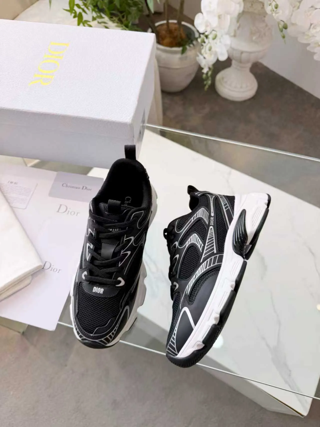 Dior B23 Tênis Chunky Pretos e Brancos 8