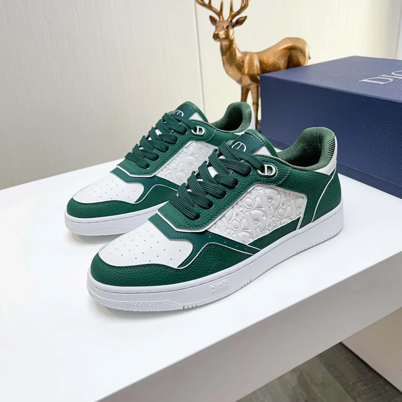 Dior B23 Tênis Lifestyle Verde e Branco com Embossado Oblique 5