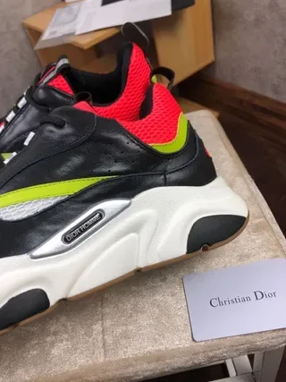Dior B27 Negro y Rojo Suela Gruesa Malla y Recubrimiento Sintético Zapatillas Lifestyle 2