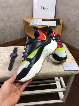 Dior B27 Negro y Rojo Suela Gruesa Malla y Recubrimiento Sintético Zapatillas Lifestyle 3
