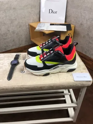 Dior B27 Negro y Rojo Suela Gruesa Malla y Recubrimiento Sintético Zapatillas Lifestyle 5
