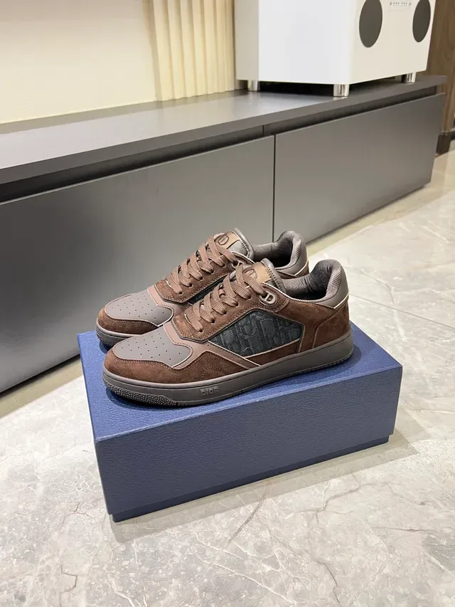 Dior B27 Zapatillas Lifestyle de Ante Marrón y Gris Oblique Jacquard 4