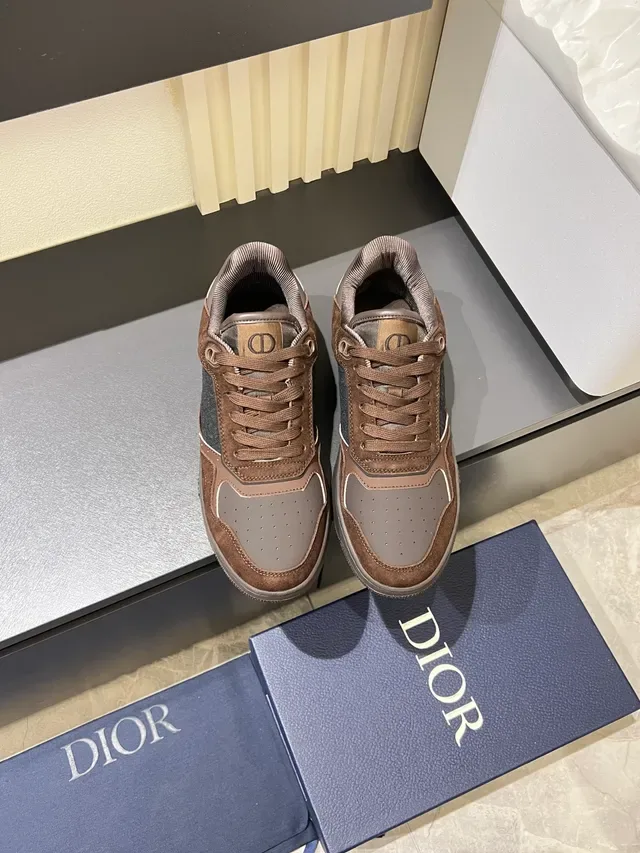 Dior B27 Zapatillas Lifestyle de Ante Marrón y Gris Oblique Jacquard 5