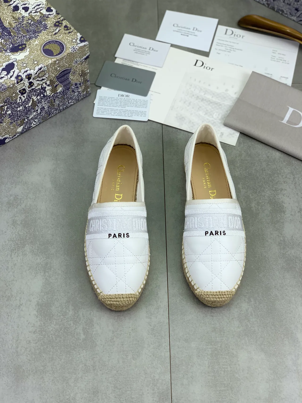 Dior B27 Espadrille Chaussures bateau en cuir blanc matelassé 2