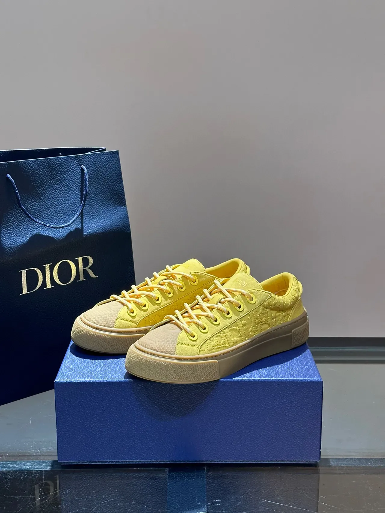 Dior B27 Yellow Beige Embossed Monogram Upper Low-Top Platform Silhouette Lifestyle Sneakers 8