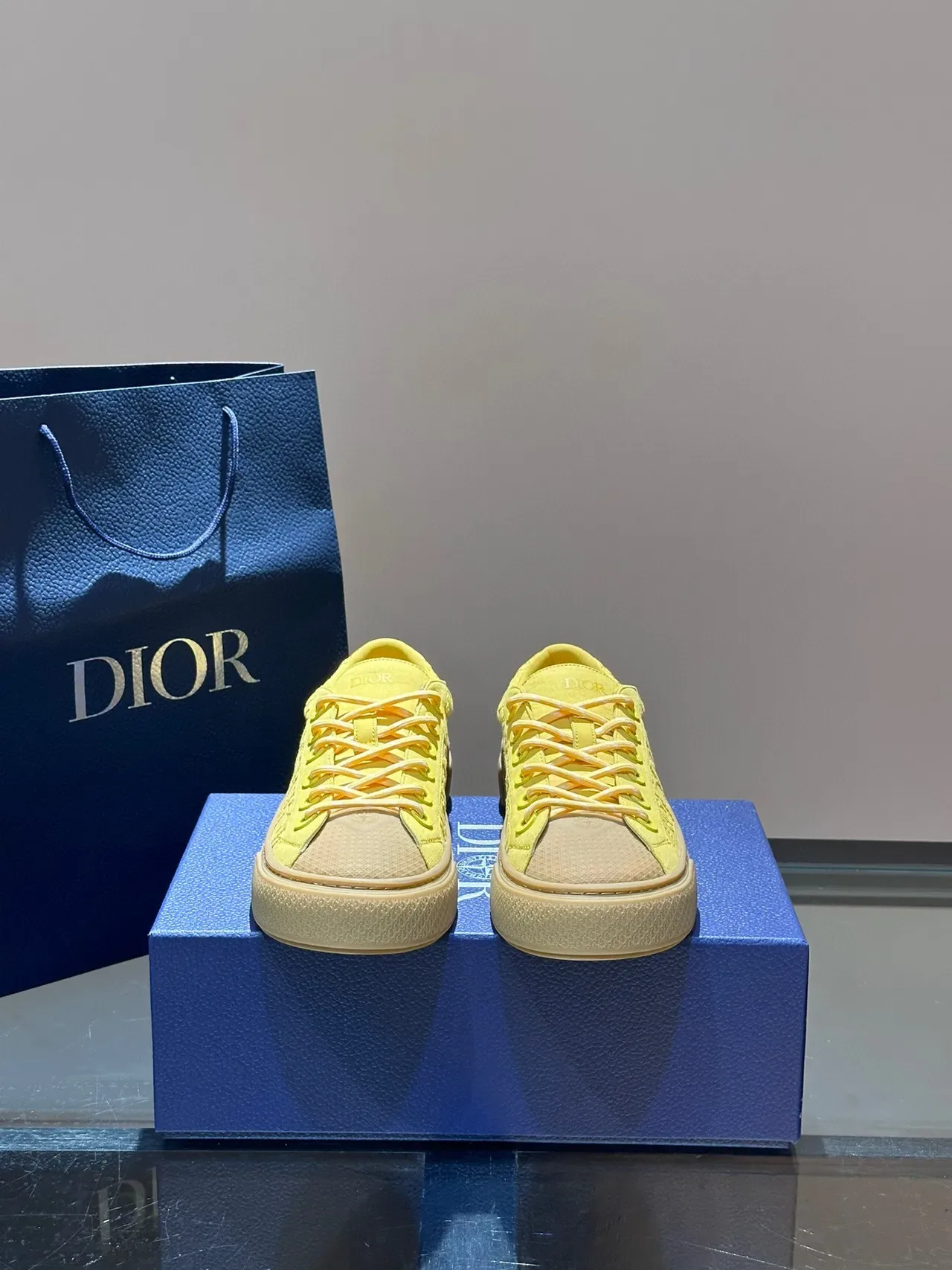 Dior B27 Yellow Beige Embossed Monogram Upper Low-Top Platform Silhouette Lifestyle Sneakers 9