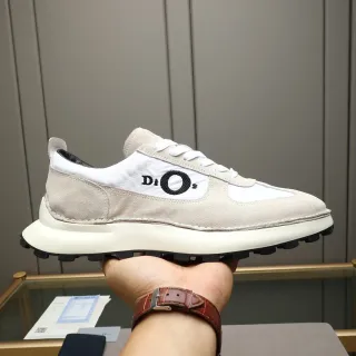 Dior 米色白色麂皮和尼龙拼接厚底平台休闲运动鞋