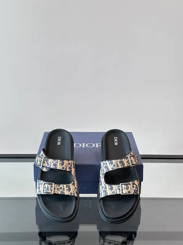 Dior Noir Beige Sandales Double Sangle Boucle 10