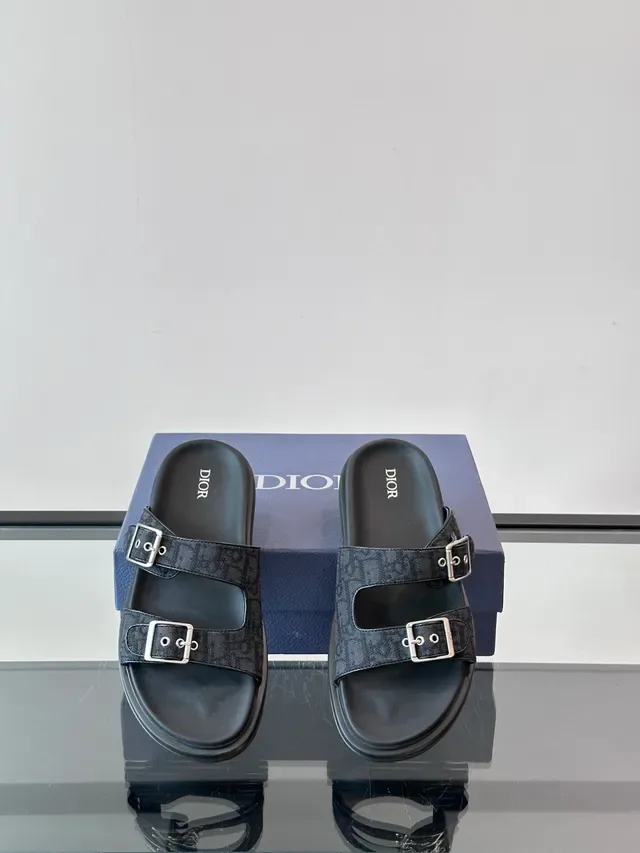Dior Noir Beige Sandales Double Sangle Boucle 11