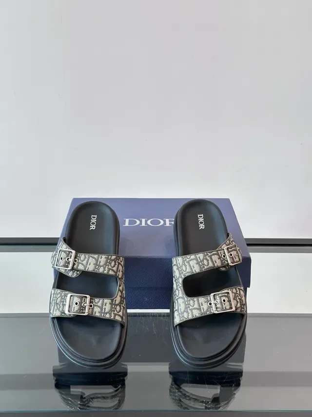 Dior Noir Beige Sandales Double Sangle Boucle 14