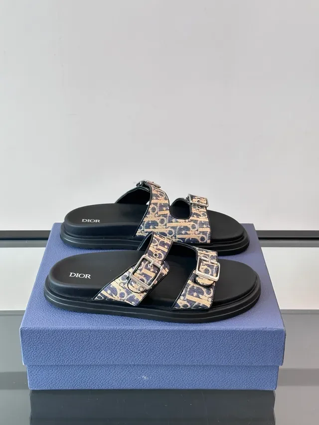 Dior Noir Beige Sandales Double Sangle Boucle 17