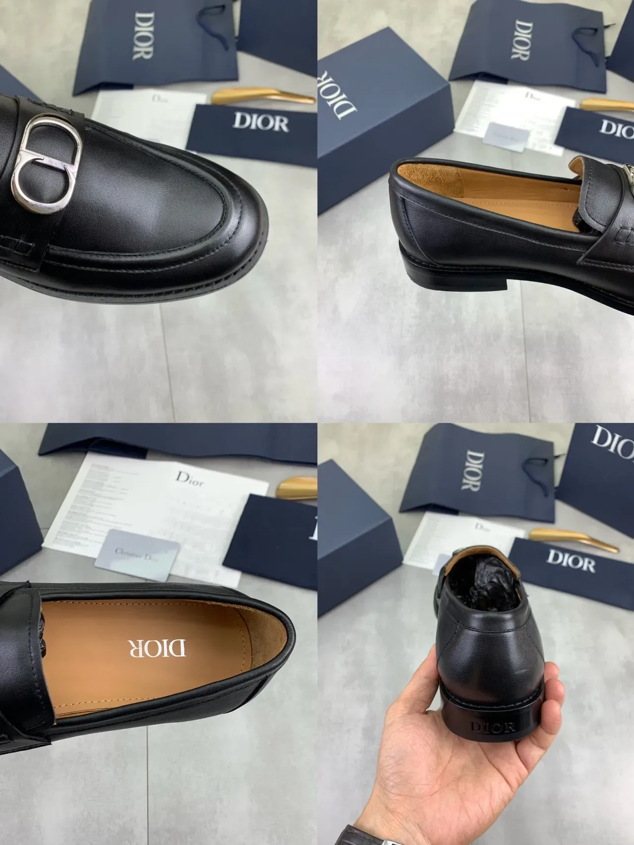 Dior Black Beige Leather D-Shaped Metal Buckle Loafer 3