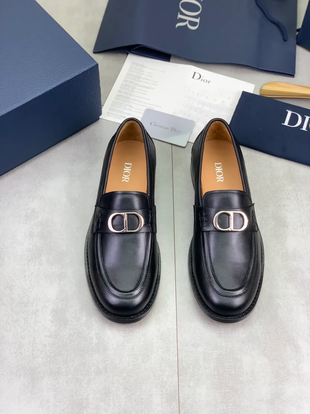 Dior Black Beige Leather D-Shaped Metal Buckle Loafer 5