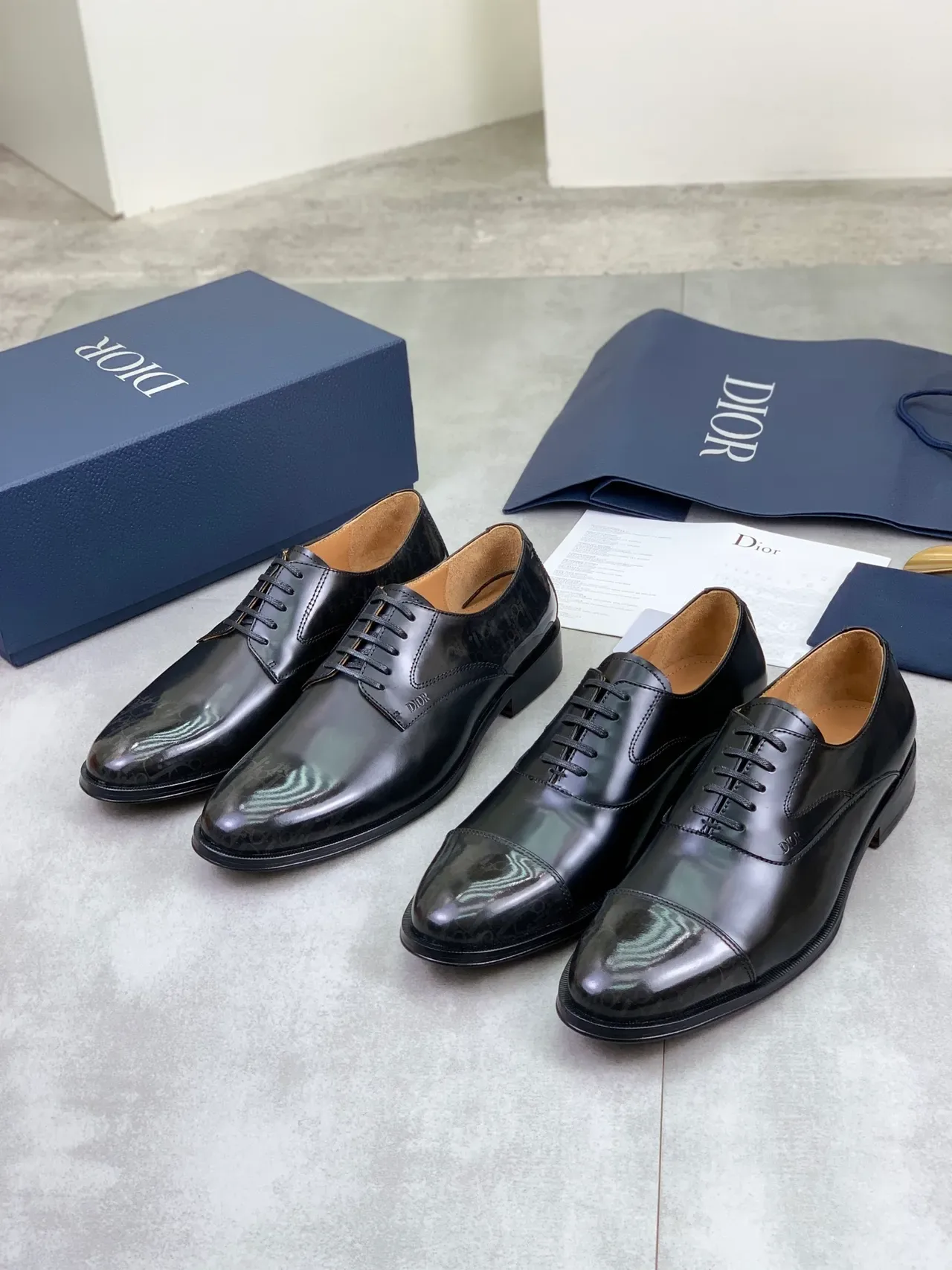 Dior Black Brown Glossy Leather Cap-Toe Oxford Shoes 2