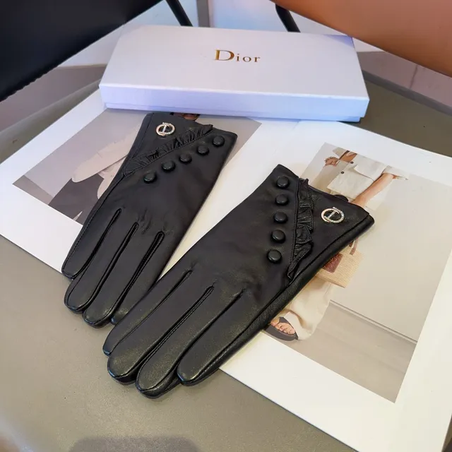 Dior Black Button-Accented Back Leather Gloves 2