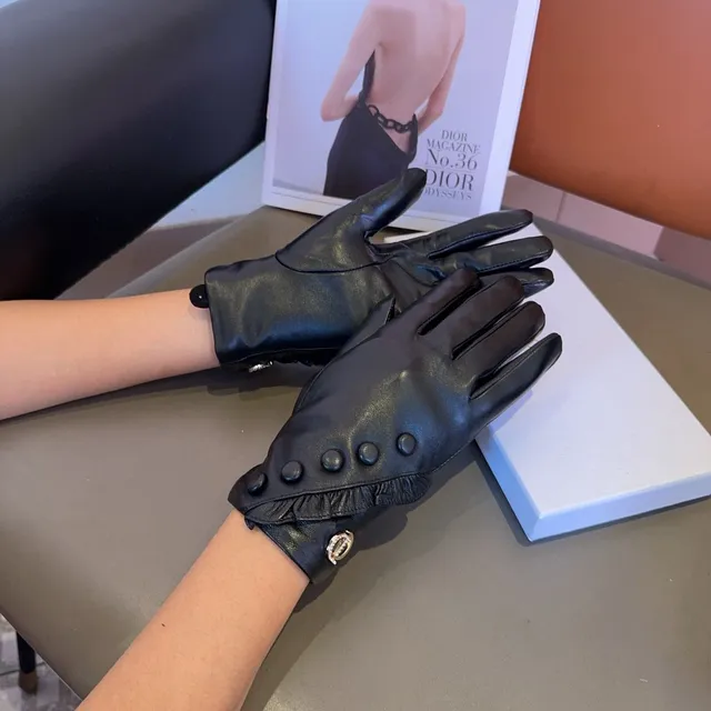 Dior Black Button-Accented Back Leather Gloves 9