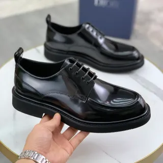 Dior Black Glossy Patent Leather Chunky Platform Sole Derby Shoes