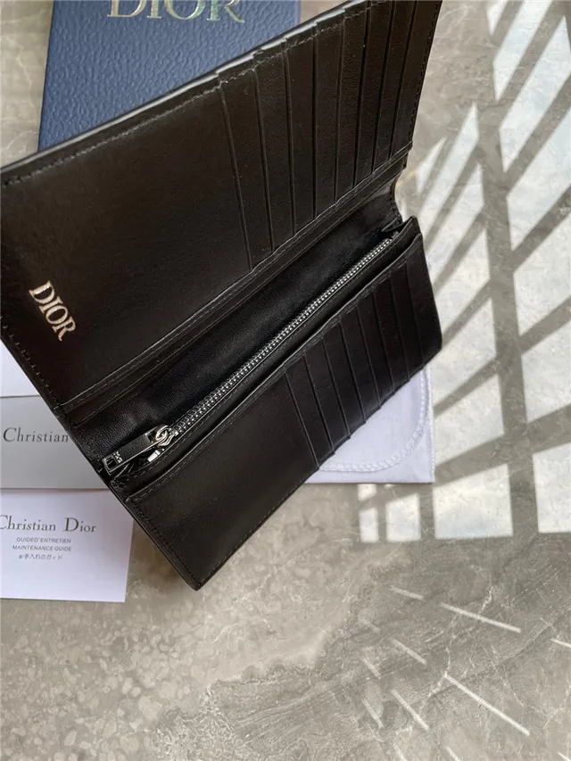 Dior काला सोना ग्रेन लेदर CD लोगो प्लेक लंबा बटुआ 3
