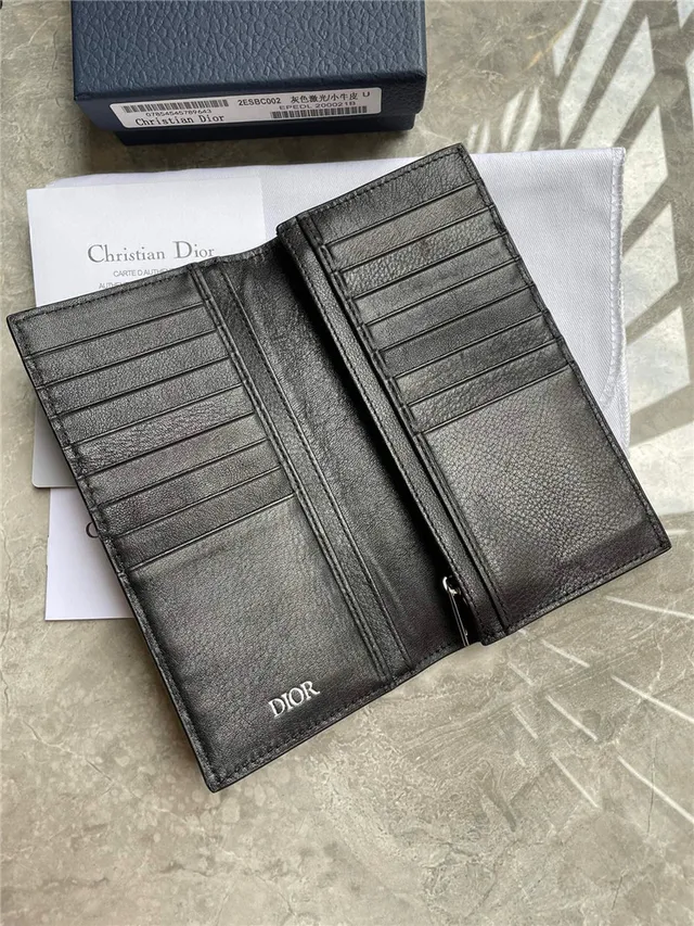 Dior काला सोना ग्रेन लेदर CD लोगो प्लेक लंबा बटुआ 5