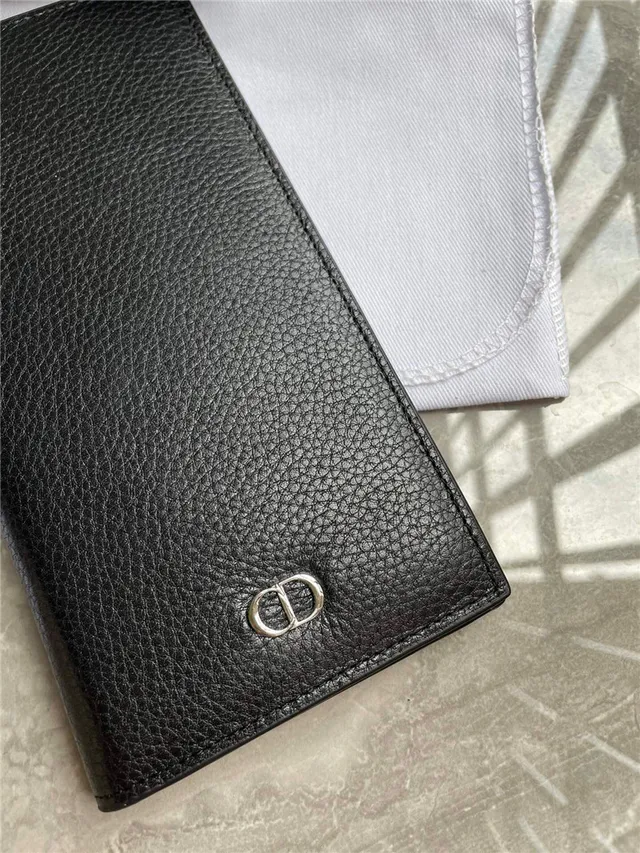 Dior काला सोना ग्रेन लेदर CD लोगो प्लेक लंबा बटुआ 6