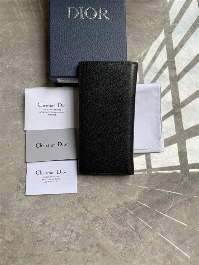 Dior काला सोना ग्रेन लेदर CD लोगो प्लेक लंबा बटुआ 8