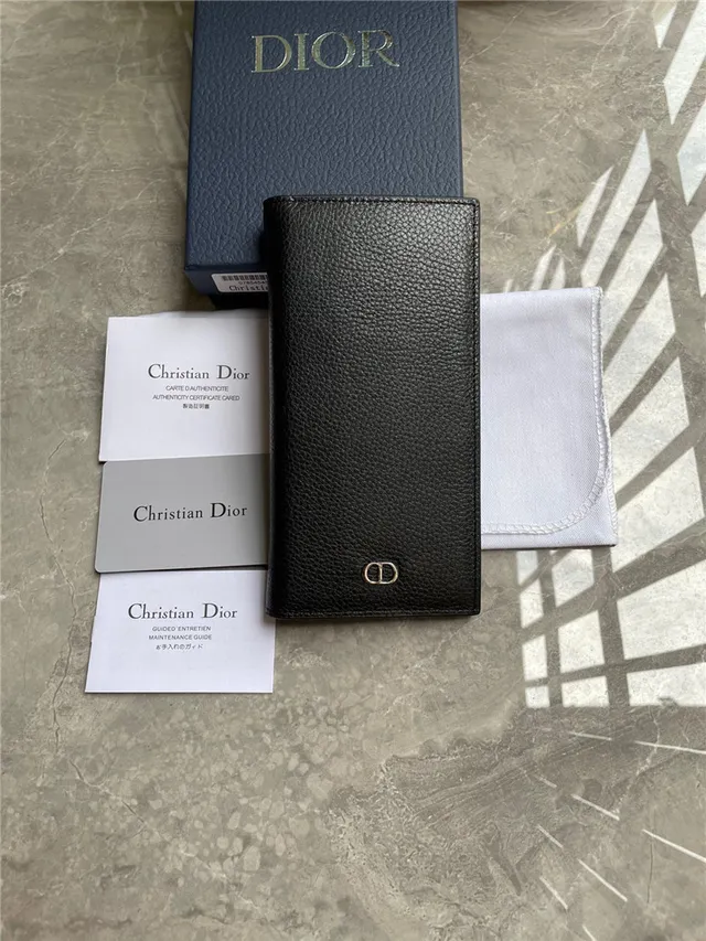 Dior काला सोना ग्रेन लेदर CD लोगो प्लेक लंबा बटुआ 9