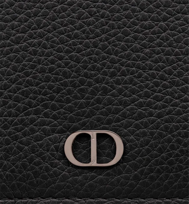 Dior काला सोना ग्रेन लेदर CD लोगो प्लेक लंबा बटुआ 10
