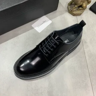 Dior কালো ধূসর উচ্চ চকচকে চামড়া ক্যাপ টো অক্সফোর্ড জুতো
