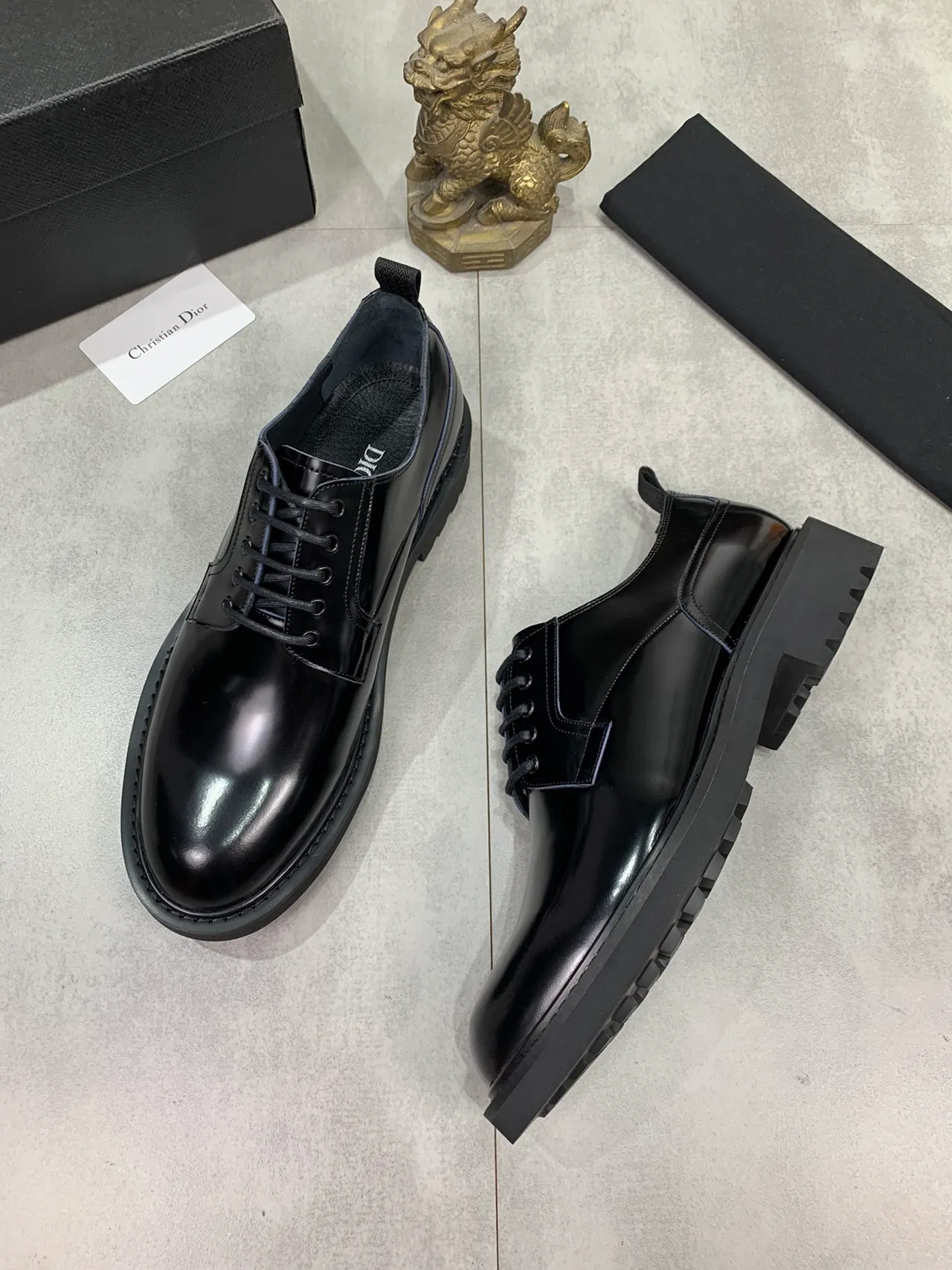 Dior Black Gray High-Shine Leather Cap Toe Oxford Shoes 5