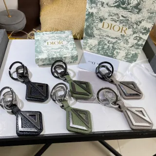 Dior Black Gray Leather Keychain Geometric D Motif Phone Case