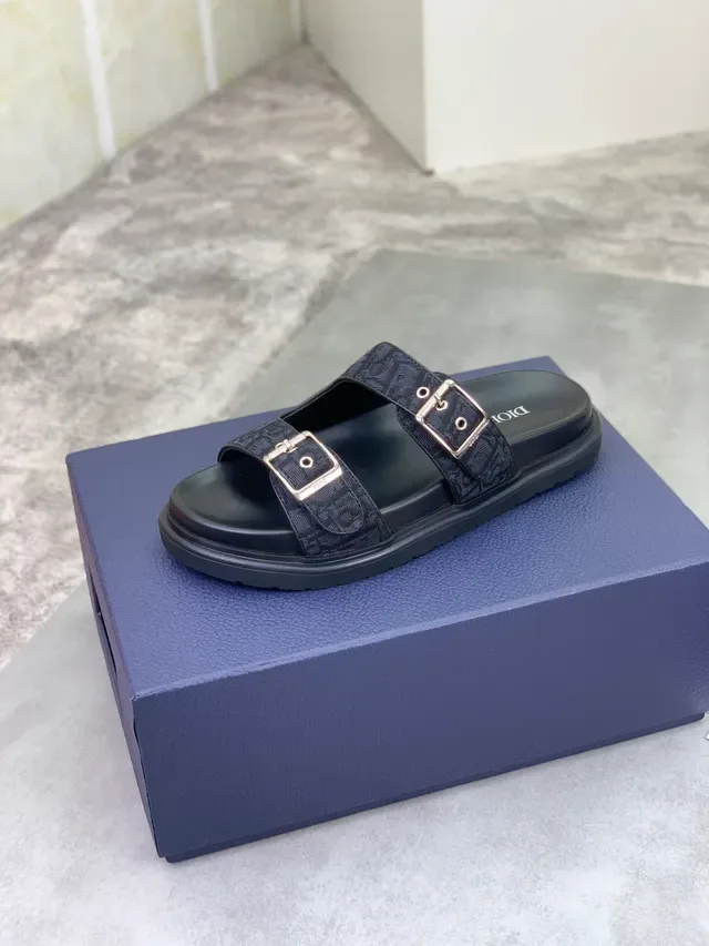 Dior Sandales Noir Argent Double Boucle Sangle Oblique Jacquard 4