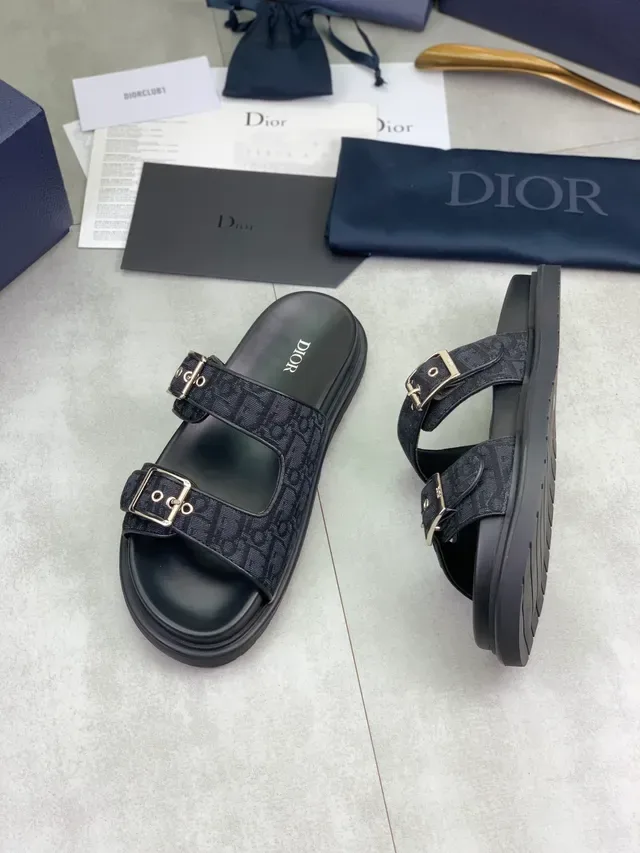 Dior Sandales Noir Argent Double Boucle Sangle Oblique Jacquard 5
