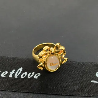 Dior Bow Motif Gold-Tone Oval Cabochon Ring