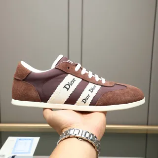 Dior Marron Beige Daim Et Textile Empeigne Bandes Latérales Rayées Lifestyle Sneakers