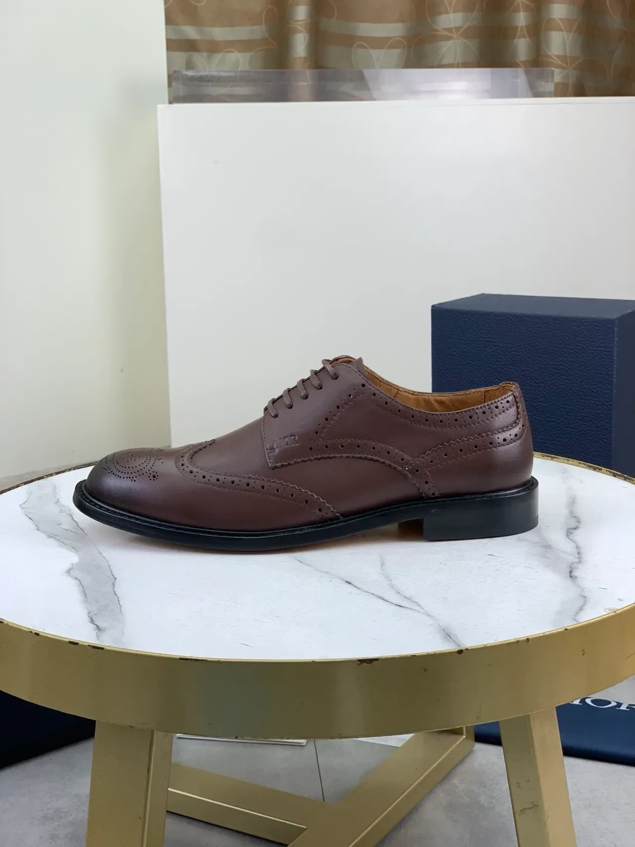 Dior بني أسود Wingtip Lace-Up Oxford Construction Brogue 6