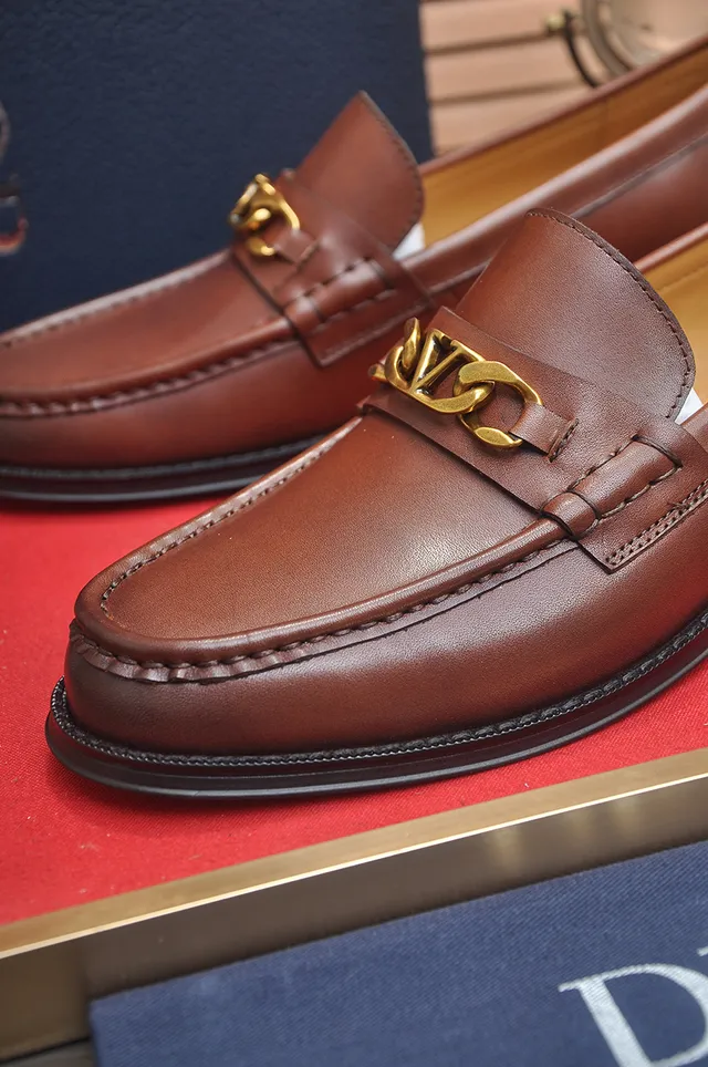Dior Marrón Dorado Cuero Pulido Correa de Cadena Loafer 2